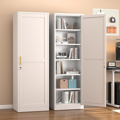 Ckzbx Metal Locker Tall Narrow Storage Cabinet, 67" H Locking Tool File Cabinets Snack Locker Organizer for School Classroom,Bedroom,Gym Home Office,Entryway and Hallway (20" W 1Door White)