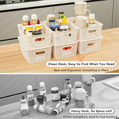 10 Pack Small Plastic Storage Bins with Lids, Stackable Plastic Storage Baskets for Organizing with Handles, Organizer Bins with Labels for Room, Craft, Containers for Pantry Organizers and Storage