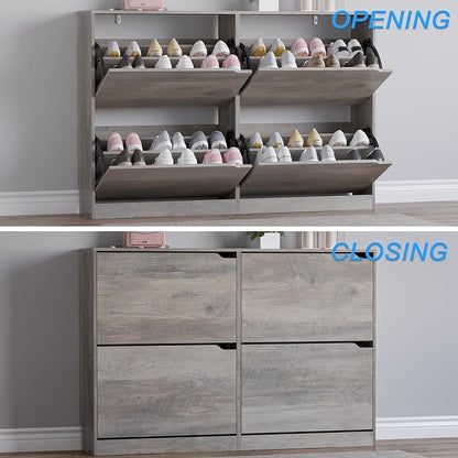 BORNOON Shoe Cabinet with 4 Flip Drawers, Narrow Hidden Shoe Storage Cabinet, Slim Freestanding Shoe Rack Organizer for Entryway, Hallway, Bedroom, Living Room