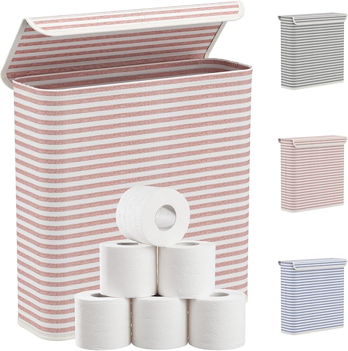 Lifewit 29L Toilet Paper Storage Holder for 12 to 16 Rolls, Foldable Fabric Toilet Paper Basket with Lid, Freestanding Bathroom Tissue Storage and Organization for TP, Towels and Toiletries, Pink