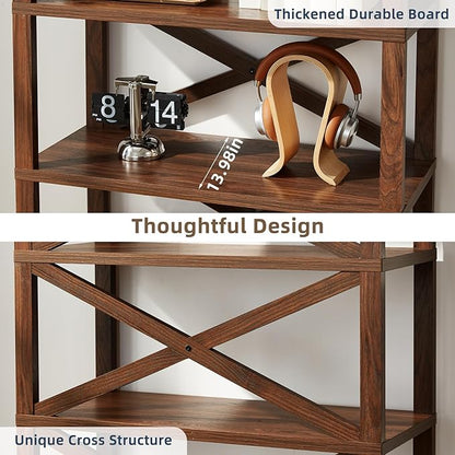 5 Tier Bookshelf 70" Tall Bookcase with Barn Doors,Large Farmhouse Display Book Shelf with Adjustable Shelves and Storage Cabinet，Library Wood Bookshelves for Living Room,Kitchen,Brown