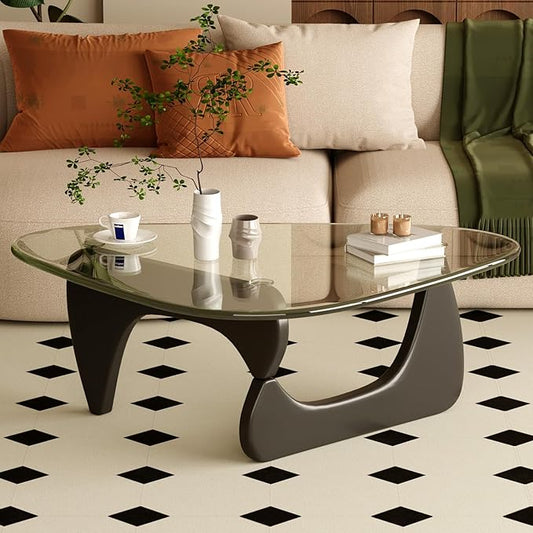 Coffee Table for Living Room Mid Century Modern Center Table with Glass Top and Wood, 36 Inch, Transparent/Black