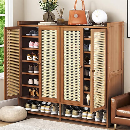 8 Tiers Shoe Cabinet with Acrylic Doors, Large Capacity Bamboo Shoe Cabinet, 40-45 Pairs Shoe Rack, Free Standing Shoe Rack,Entrance for Hallway Living Room (Brown)