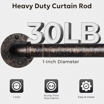 Zeerobee Curtain Rods for Windows 48 to 84, 1 Inch Industrial Wrap Around Vintage Bronze Curtain Rod, Indoor/Outdoor Room Divider Adjustable Drapery Pole, 48"-86"