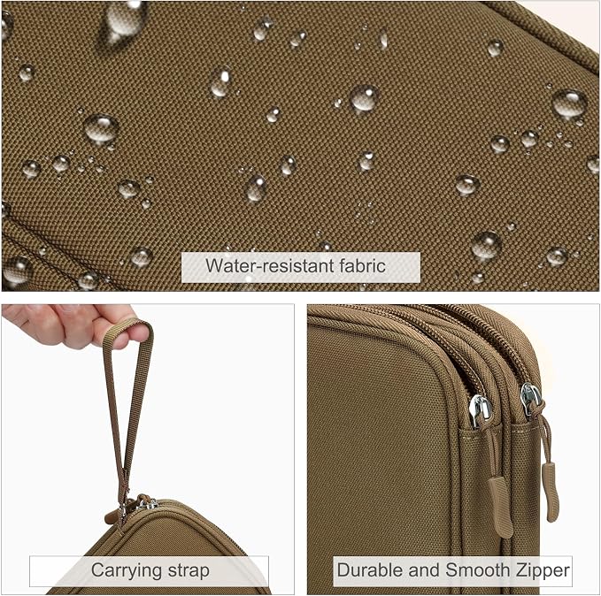 FYY Electronic Organizer, Travel Cable Organizer Bag Pouch Electronic Accessories Carry Case Portable Waterproof Double Layers Storage Bag for Cable, Charger, Phone, Earphone, Medium Size, Brown