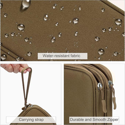 FYY Electronic Organizer, Travel Cable Organizer Bag Pouch Electronic Accessories Carry Case Portable Waterproof Double Layers Storage Bag for Cable, Charger, Phone, Earphone, Medium Size, Brown