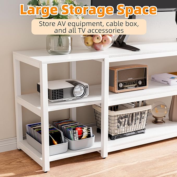 Aquzee White TV Stand for up to 85inch, Entertainment Center for 70 75 80 85" TV, 75.2" Wide Wood Television Console Table for Living Room Bedroom Gaming Room