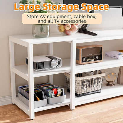 Aquzee White TV Stand for up to 85inch, Entertainment Center for 70 75 80 85" TV, 75.2" Wide Wood Television Console Table for Living Room Bedroom Gaming Room