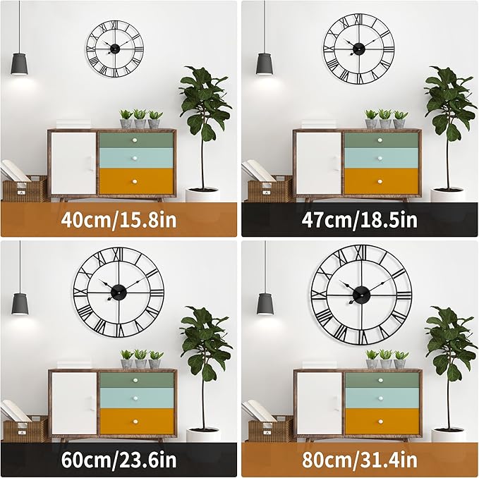 Large Wall Clock for Living Room Decor - 100cm/ 40 Inch Nearly Silent Non-Ticking Metal Wall Clocks Battery Operated, Vintage Decorative Modern Wall Clock for Bedroom, Office, Farmhouse Decor
