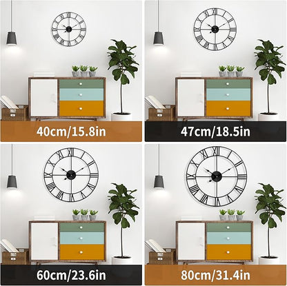 Large Wall Clock - 40cm/ 16 Inches Silent Non-Ticking Metal Wall Clock, Black, Vintage Modern Style, Battery Operated, Ideal for Living Room, Bedroom, Office, Farmhouse Decor