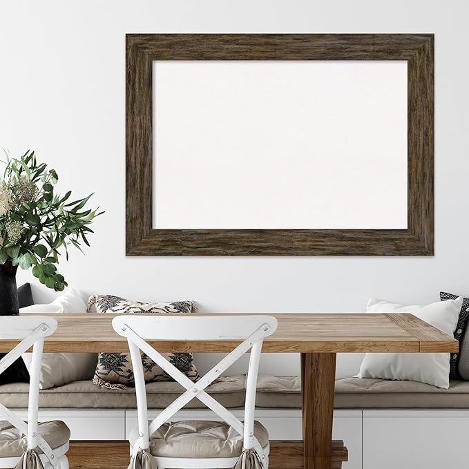 Amanti Art White Cork Board for Wall, 31x43 Vision Board with Brown Wood Frame, Large Corkboard Office Decor for Home Organization, Rustic Farmhouse Corkboard Pinboard to display items for home