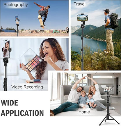 Liphisy 64” Tripod for Cell Phone & Camera, Phone Tripod with Remote and Phone Holder, Sturdy & Stable Height Adjustable Multi-Angle Shot Selfie Stick Tripod for Video Recording