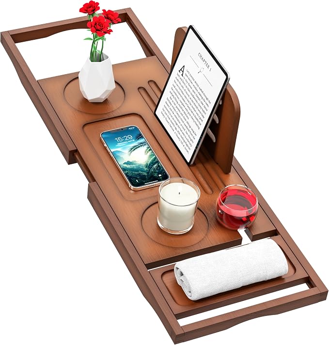Banlilu Bathtub Tray - Bath Tray Expandable - Bath Tub Tray Table for Bathtub, Ajustable Size, Fits Most Tubs