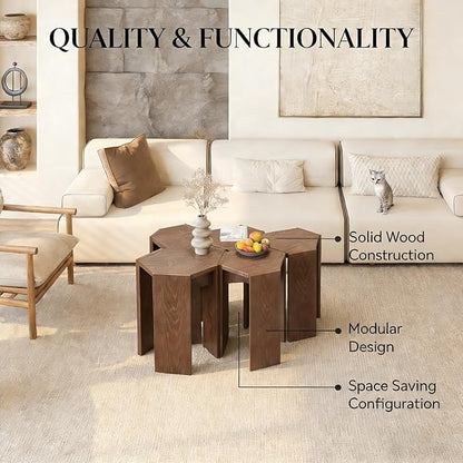 Solid Wood Nesting Coffee Tables (2 Sets of 2), 4-Piece Modular Living Room Table Set with Multiple Layouts, for Living Room Layout - Black - 12.2" L x 12.2" W x 16.7" H