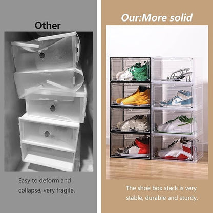 Attelite Shoe Box, Upgraded Large Clear Shoe Storage Box Stackable, 8 Pack Thicken Plastic Shoe Containers, Drop Front Large Magnetic Door,Shoe Storage Organizer for Display Sneakers