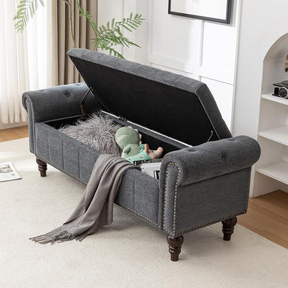 HOMEFLEX 58” Long Storage Bench, Upholstered Ottoman with Tufted Trim, Large End-of-Bed Bench for Bedrooms, Living Rooms, and Entryways (Dimgray)