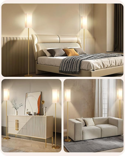 2Pack Floor Lamp, Pole with Foot Switch, Modern Standing Lamp Lampshade, Minimalist Freestanding Lamp (Bulb Not Included), for Living Room,Bedroom,Office,ETL Listed,Gold and Beige DE07LDP205