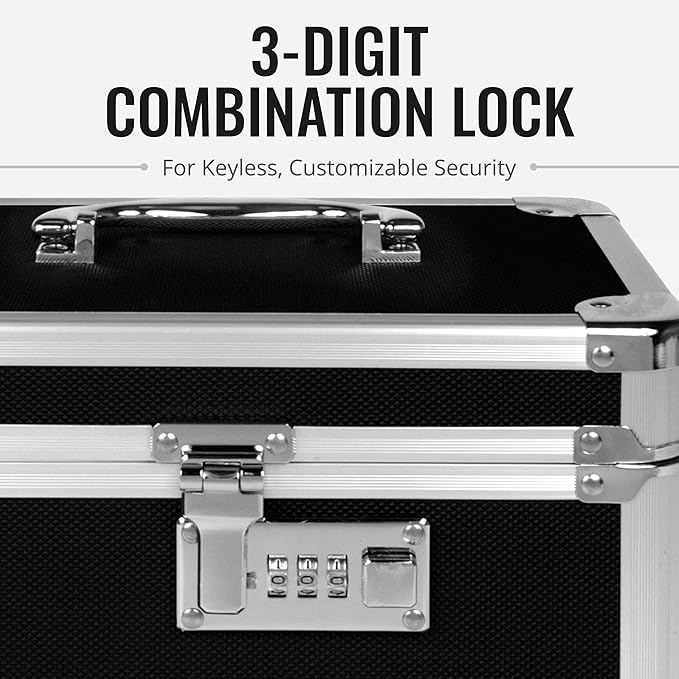 Vaultz Secure Security Lock Boxes - Safe Combination Lock Box, Storage for Documents, Valuables, Medicine & Money - 9.88 x 7.75 x 7 Inch - Black/Chrome