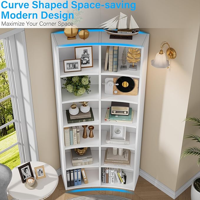 Semoic 71" Bookcase, 6 Tier Large Bookshelf with Storage, Floor Standing Open Display Storage Shelves, Modern Tall Floor Standing Book Shelf for Living Room,White
