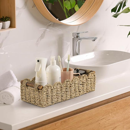 Toilet Paper Storage Basket Bathroom Counter Organizer Wicker Baskets for Organizing Cute Basket for Bedroom Nursery Room Kitchen Bathroom Decor -Seagrass Beige