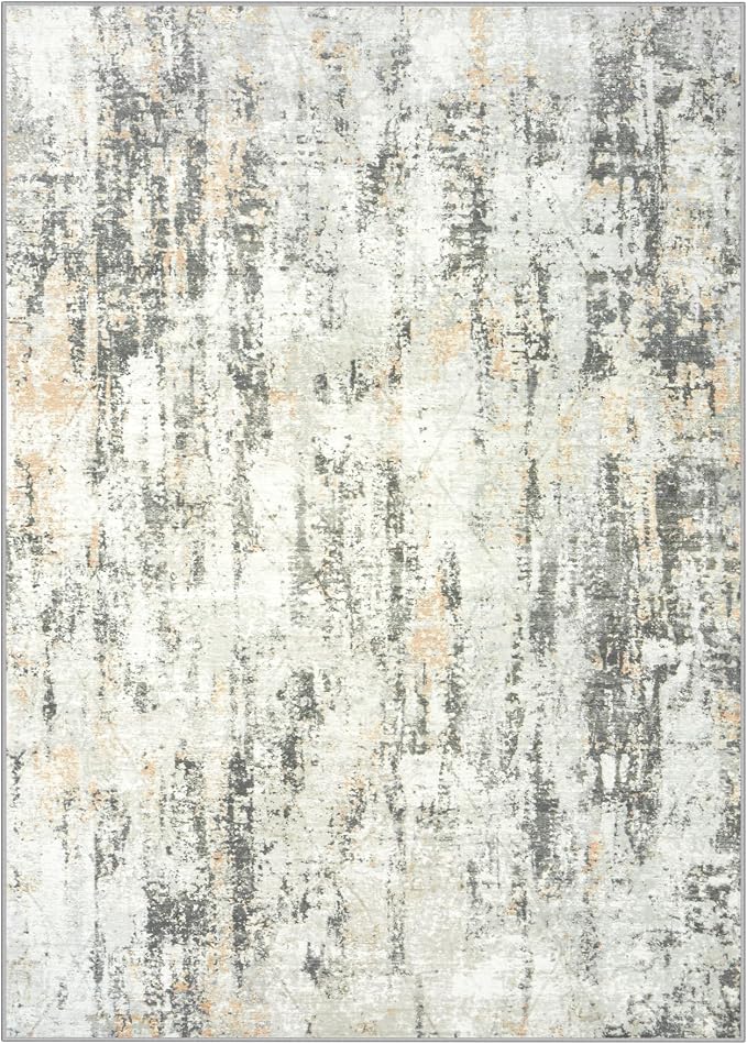 9x12 Area Rugs Washable Rug: Modern Abstract Living Room Rug Soft Anti-Skid Thin Carpet Indoor Floor Non-Shedding Carpets for Bedroom Dining Room Farmhouse Nursery Home Office Grey Brown