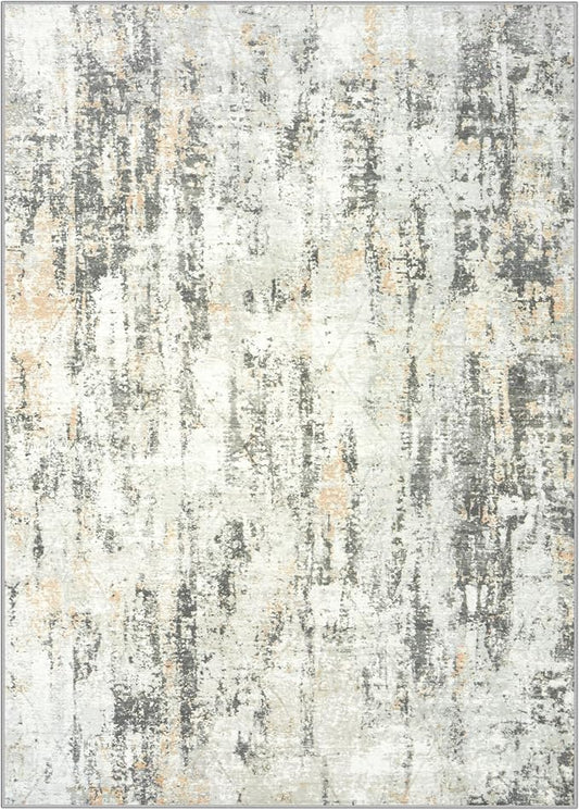 8x10 Area Rugs Washable Rug: Modern Abstract Living Room Rug Soft Anti-Skid Thin Carpet Indoor Floor Non-Shedding Carpets for Bedroom Dining Room Farmhouse Nursery Home Office Grey Brown