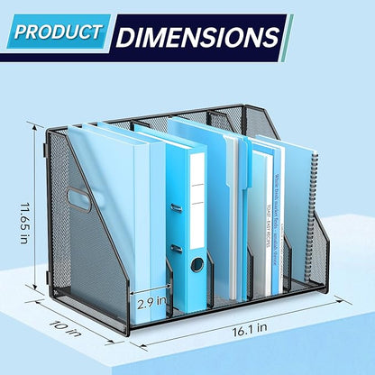 Desk File Organizer Metal Desk Magazine Folder Holder with 5 Vertical Compartments Rack File Organizer for Office, Home, School, Black