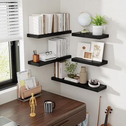 Acovy 48 Inch Floating Shelves, 8 Inch Deep Floating Shelves for Wall, Hanging Shelf with Invisible Brackets, Deep Shelves for Bathroom, Bedroom, Living Room, Black, Set of 1