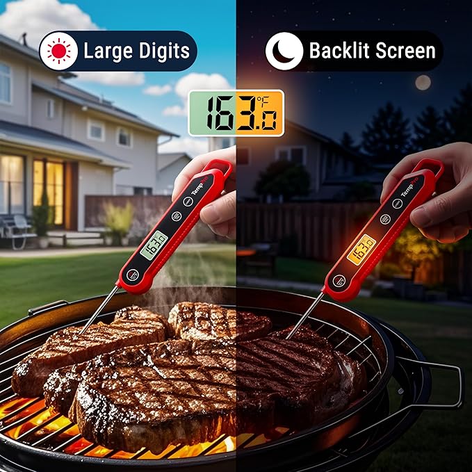 TempPro 1 Second Instant Read Digital Meat Thermometer, ±0.9°F Accuracy, Waterproof & Backlight Food Thermometer for Cooking, Oil Fry Candy Meat Probe for Kitchen, BBQ, Oven, Grill, Smoker