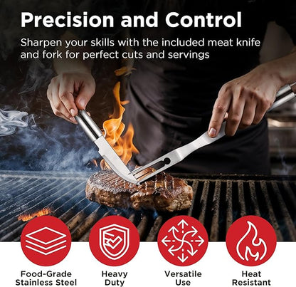 Kaluns 32 Psc Grilling Accessories, Dad Gifts for Fathers Day, Heavy Duty Stainless Steel Grill Set BBQ Grill Accessories for Outdoor Grill with Aluminum Case and Apron, Best Gifts for Men