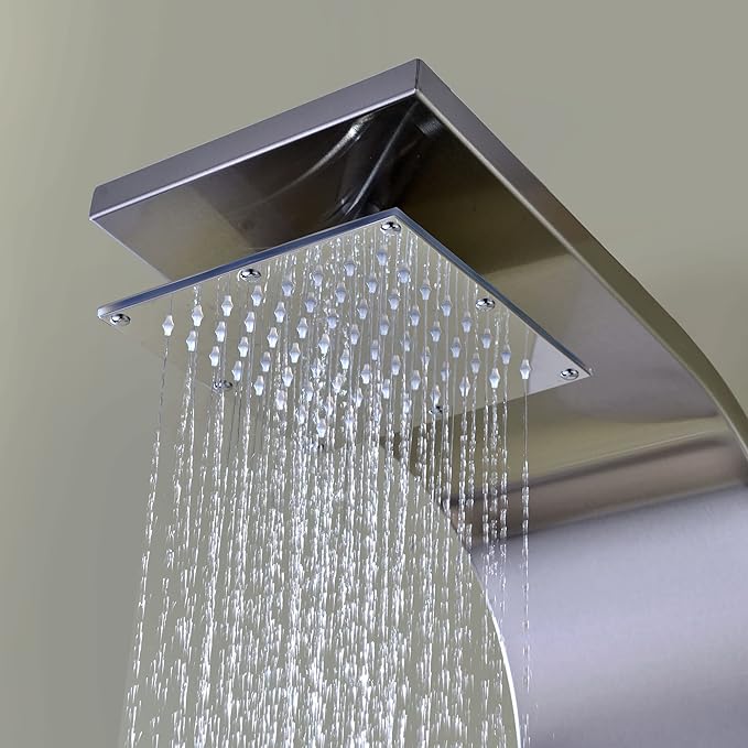 ANZZI Shower Head Panel Tower, Echo Brushed Steel Stainless Steel Metal, 4 Turbo Jetted & Multi Functional, High Pressure Jet + Rainfall + Handheld Wand Attachment Combo, Wall Mount (SP-AZ022)