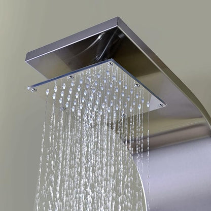 ANZZI Shower Head Panel Tower, Echo Brushed Steel Stainless Steel Metal, 4 Turbo Jetted & Multi Functional, High Pressure Jet + Rainfall + Handheld Wand Attachment Combo, Wall Mount (SP-AZ022)