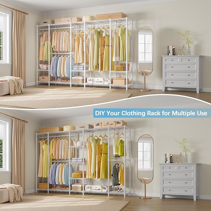 VIPEK V50C Extra Large Coverd Clothes Rack, White Portable Closet Rack with Grey Cover, Multi-Functional Freestanding Wardrobe Closet Heavy Duty Clothing Racks for Hanging Clothes