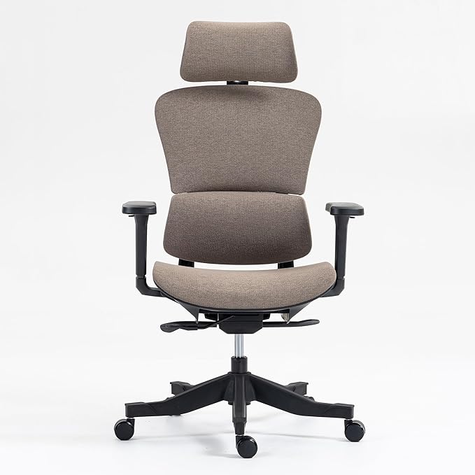 Ergonomic Office Chair with Independent Lumbar Support, Adjustable Height & 360° Swivel for Home Office Workstation (Brown)