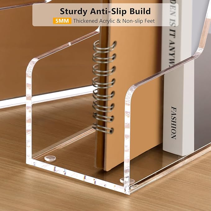 SANRUI 4 Pack Clear Acrylic Vertical File Organizer, Desk Magazine File Holder Storage Bins for Office Home Homeschool Organization