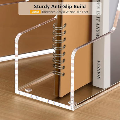 SANRUI 4 Pack Clear Acrylic Vertical File Organizer, Desk Magazine File Holder Storage Bins for Office Home Homeschool Organization