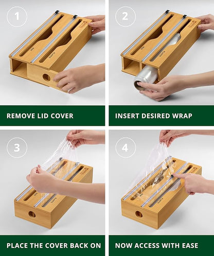 ROYAL CRAFT WOOD Bamboo Kitchen Foil and Plastic Wrap Organizer for Drawer with Cutter 2-Slots