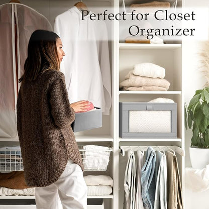 Criusia 8 Pack Linen Closet Organizers and Storage, Large Linen Closet Baskets for Organization, Foldable Storage Containers for Toys, Clothing, Towels, Jeans, Books, Shelves, Grey