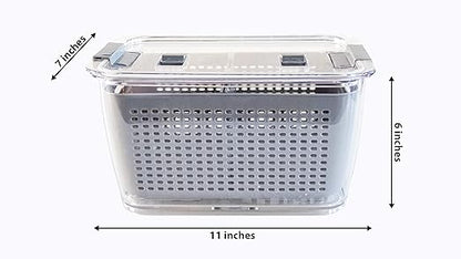 Kitchen Spaces Colander Bin, Produce Saver, Fridge Organizer With Lid, Wash, Strain and Store, Great for Refrigerator, Freezer and Pantry, Large, Gray