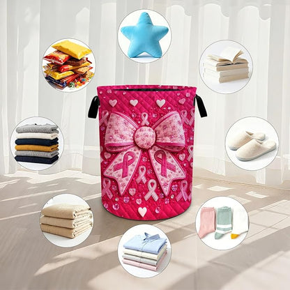 Pink Laundry Basket Waterproof Laundry Hamper Foldable Laundry Bag with Handles for Bedroom, Bathroom, Office, Clothes Storage
