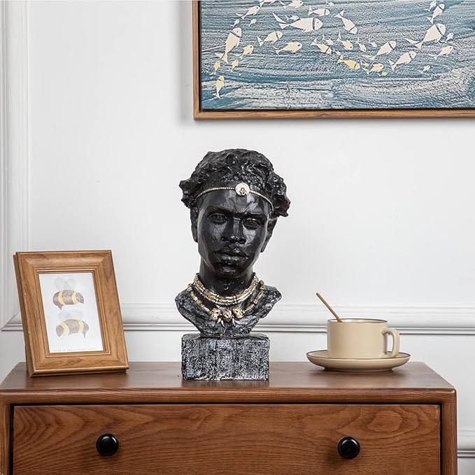 Leekung African Sculpture Resin Figurine, Handmade Home Decor, 12.2x6.3x4.3 inches, Black