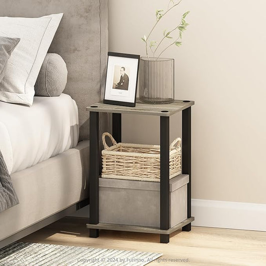 Furinno Simplistic Night Stand, 2-Tier Small Nightstand with Open Shelf, Toolless Assembly Bedside Table, End Table, Side Table, for Bedroom, Closet, Dorm, French Oak