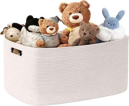 SunNewt 72L Large Baby Girls Laundry Basket for Nursery Storage,Cute Woven cotton Rope Baskets for Kids Toy，Gifts,Boho Square Wicker Blanket hamper for Living Room,Bedroom Dirty Clothes, White