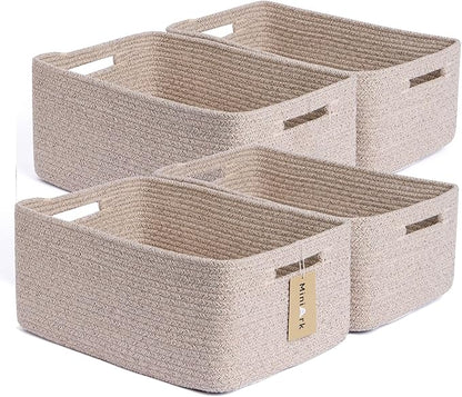 MiniArk Large Storage Baskets for Organizing, Closet Shelf Baskets for Clothes Blanket Towels, Baby Nursery, Toy Bins Box, Woven Rope Baskets, 17 x 13 x 7.5”, 4 Packs Mixed Brown