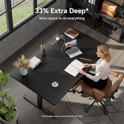 HLDIRECT Electric Standing Desk, 63 x 31.5 Inches Height Adjustable Table with Outlets, Sit Stand Computer Desk with Drawers for Home Office, Ergonomic Rising Workstation, Black