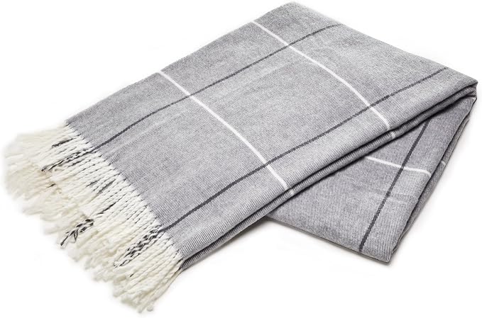 Arus Acrylic Highlands Collection Queen Size Tartan Plaid Design Throw Blanket Gray, 60x80 inches