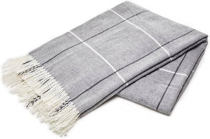 Arus Acrylic Highlands Collection Queen Size Tartan Plaid Design Throw Blanket Gray, 60x80 inches