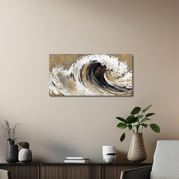 Belmrxne Coastal Wall Decor White and Gold Wall Art Personalized Artwork Poster Aesthetic Canvas Painting for Living Room Dining Room Kitchen Bedroom 12x24 Inches