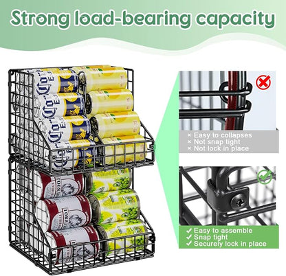 JKsmart 6 Pack Stackable Can Organizer for Pantry with Adjustable Dividers, Soda Can Organizer, Can Storage Dispenser Holds up to 84 Cans, Metal Wire Baskets Can Holder for Kitchen Cabinet Pantry