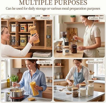 SENTVEND 24 Oz/ 37 Oz/ 51 Oz Glass Storage Jars with Bamboo Lids - 6 Pack Clear Glass Canisters Square Airtight Stackable Ideal for Pantry Storage Containers Great for Cereal Coffee Beans Snacks etc